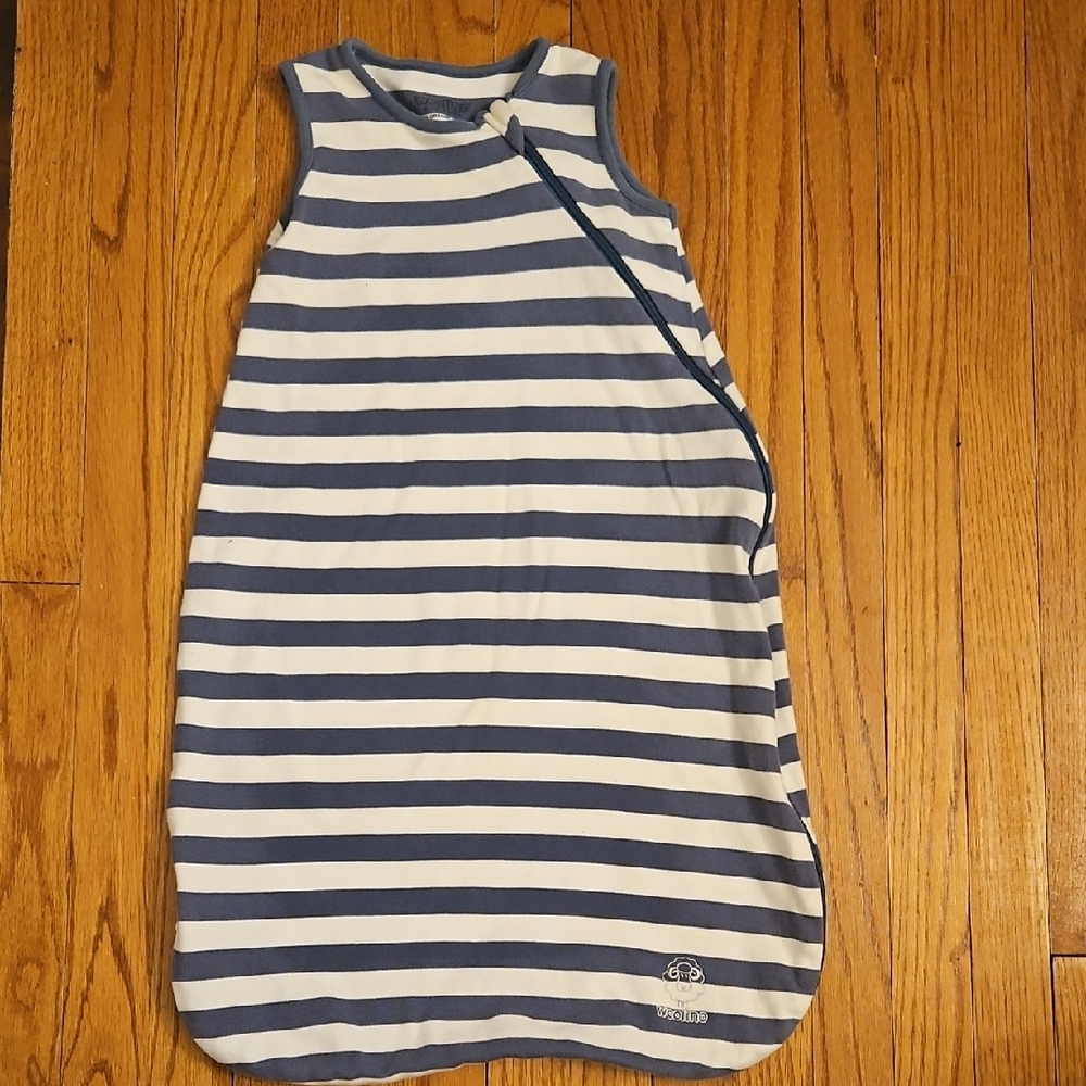 Woolino Cozy Striped Blue and White Baby Sleep Sack 6-18 Months 100% Organic